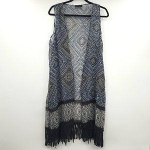 Steve Madden Open Front Sleeveless Fringe Duster